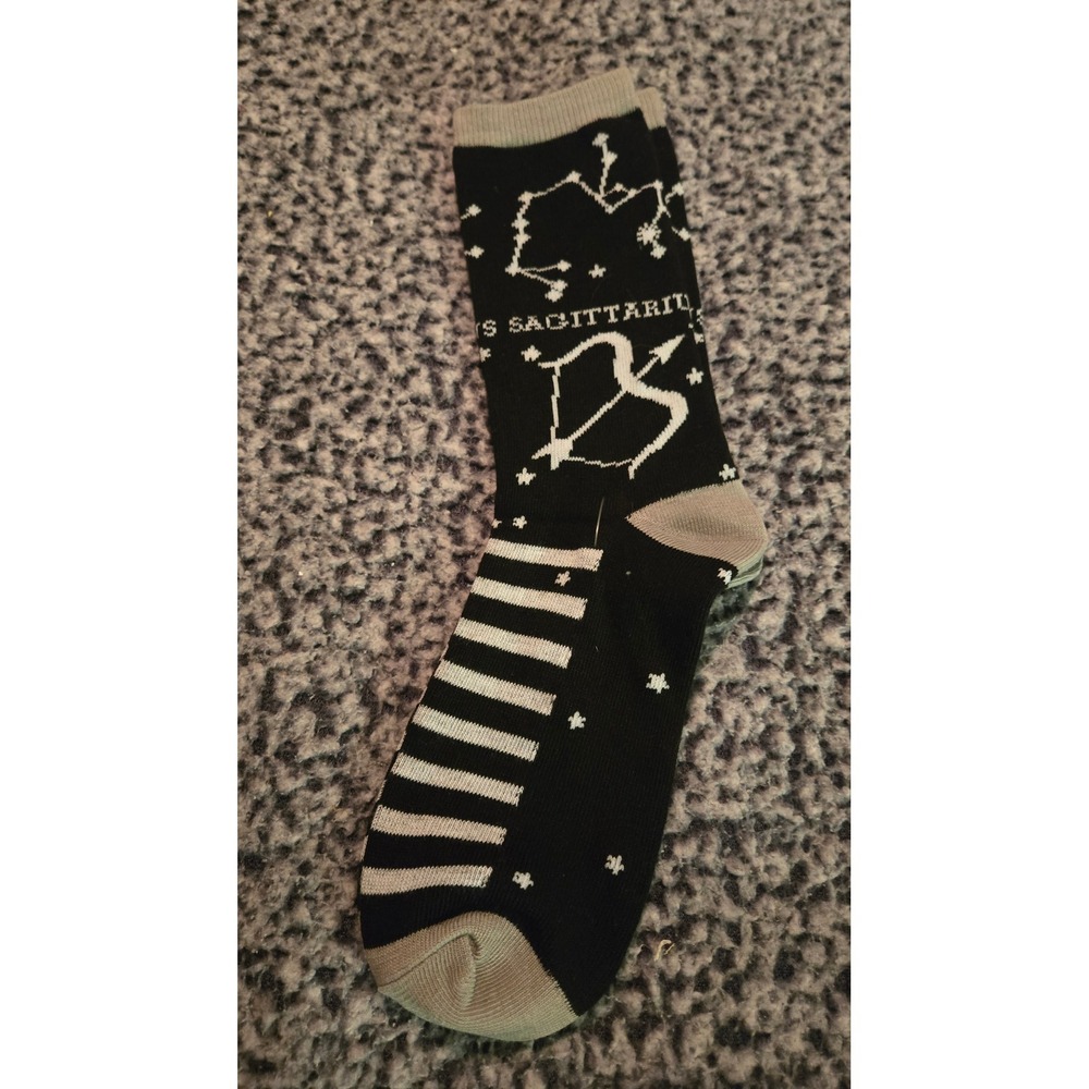 Sagittarius Zodiac Crew Socks Black Grey Astrology Striped Size 9-11